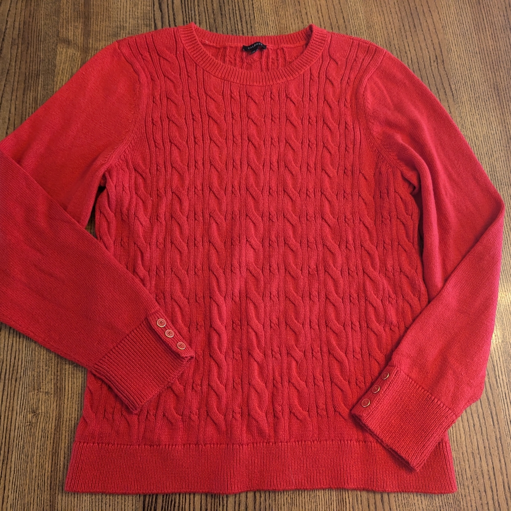 EUC Talbots Women's XL Red Button Cuff Cable Knit Sweater